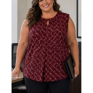 Ryan Wythe Womens Blouse Burgundy Plus 3X Geometric Print Office‎ Work